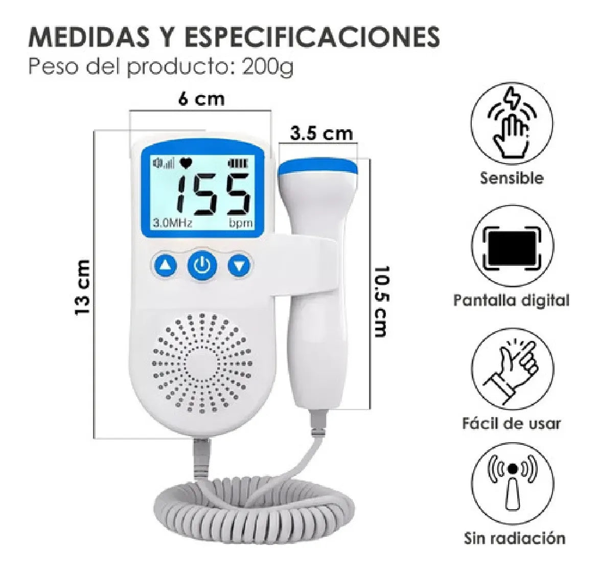 Doppler Fetal Portátil - Monitor Frecuencia Cardiaca